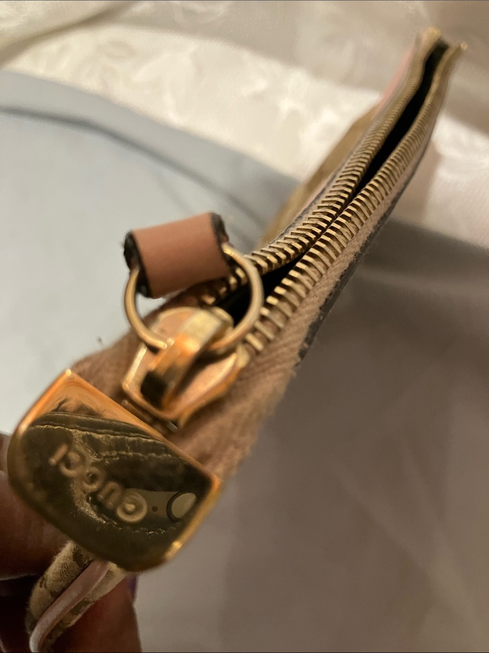 Gucci Beige Monogram Wristlet with Pink Trim and Gold Hardware - Picture 15 of 16